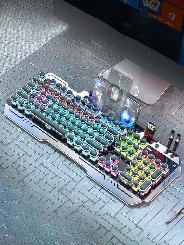 RGB Backlit Mechanical Keyboard Hotswap E-Sports Game Computer Wired 104 Key Steampunk Aluminum Alloy Gamer Home Office Keyboard