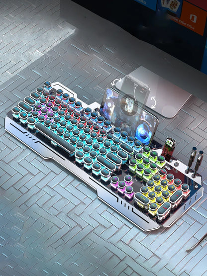RGB Backlit Mechanical Keyboard Hotswap E-Sports Game Computer Wired 104 Key Steampunk Aluminum Alloy Gamer Home Office Keyboard