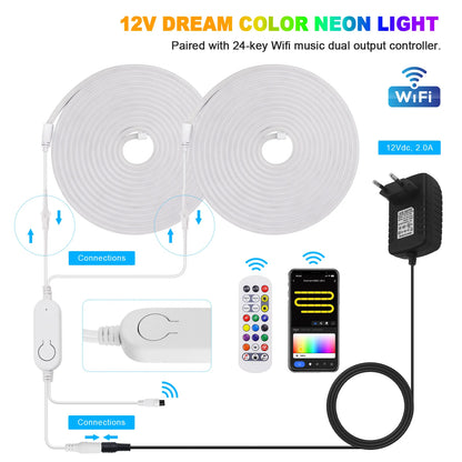 TUYA WIFI RGBIC LED Neon Strip Lights with Bluetooth App Control Waterproof Music Sync Christmas Party Home Room Decor 1M-20M