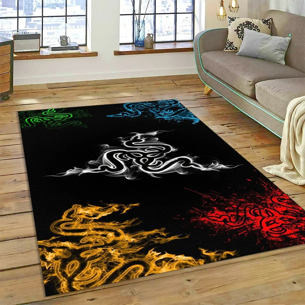 Razer Logo Game Snake Cartoon Customized Rug Carpet for Living Room Bedroom Decor,Non-slip Decoration for Sofa Doormat Gift Kid