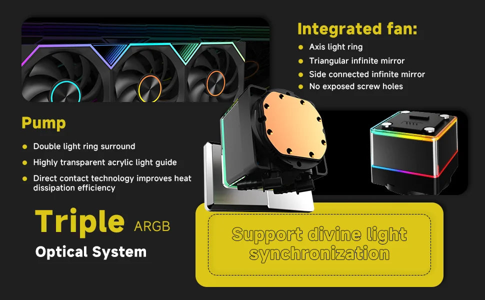 Jungle Leopard Pro Flow 360 ARGB All-In-One LCD SCREEN AIO LIQUID COOLE Water Cooling Radiator 5V3PIN ARGB Fan CPU Liquid Cooler