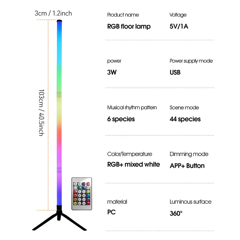 Smart LED Floor Lamp with RGB Remote And APP Control Music Sync Corner Lighting Timer Modern Mood for Living Room And Gaming