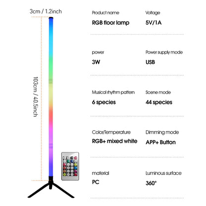 Smart LED Floor Lamp with RGB Remote And APP Control Music Sync Corner Lighting Timer Modern Mood for Living Room And Gaming