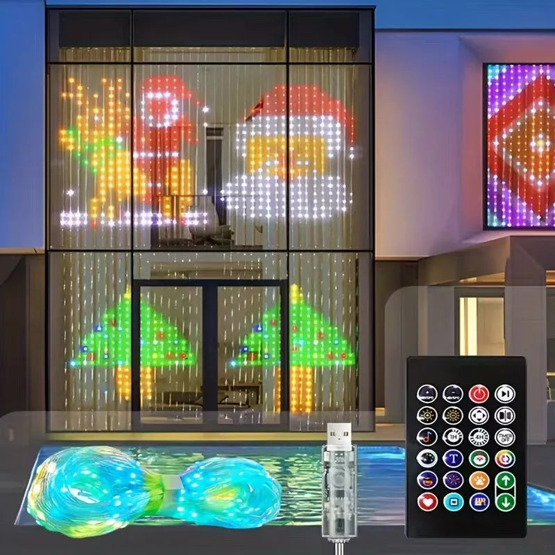 Smart RGB LED Curtain Light Music Synchronous DIY Text Animation Displays Christmas Party Decoration Interior Decor APP Control