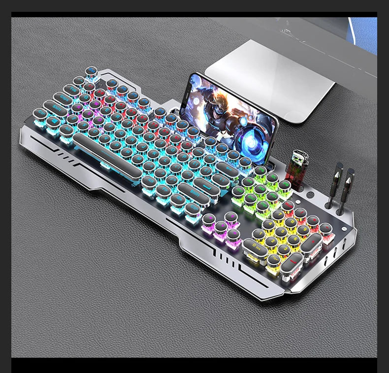 RGB Backlit Mechanical Keyboard Hotswap E-Sports Game Computer Wired 104 Key Steampunk Aluminum Alloy Gamer Home Office Keyboard