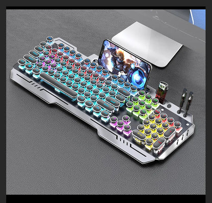 RGB Backlit Mechanical Keyboard Hotswap E-Sports Game Computer Wired 104 Key Steampunk Aluminum Alloy Gamer Home Office Keyboard