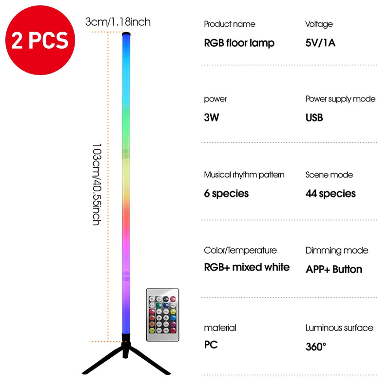 Smart LED Floor Lamp with RGB Remote And APP Control Music Sync Corner Lighting Timer Modern Mood for Living Room And Gaming