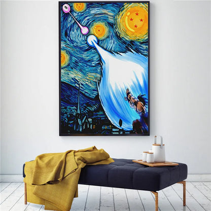 Dragon Ball Goku Van Gogh Starry Night Anime Oil Painting Poster Canvas Painting Dragon Ball Super Vegeta kid's Wall Painting