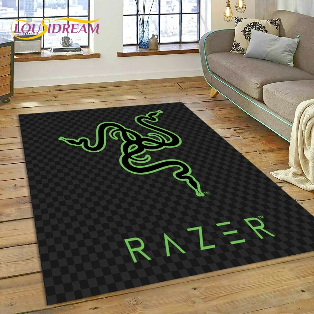 Razer Logo Game Snake Cartoon Customized Rug Carpet for Living Room Bedroom Decor,Non-slip Decoration for Sofa Doormat Gift Kid