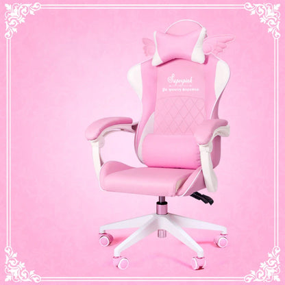 New Products WCG Gaming Chair Girls Cute Cartoon Computer Armchair Office Home Swivel Massage Chair Lifting Adjustable Chair