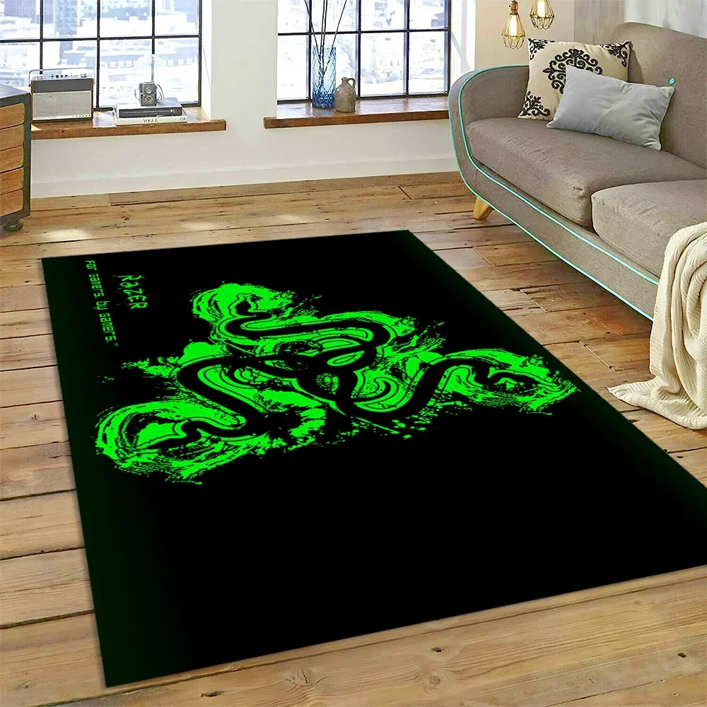 Razer Logo Game Snake Cartoon Customized Rug Carpet for Living Room Bedroom Decor,Non-slip Decoration for Sofa Doormat Gift Kid