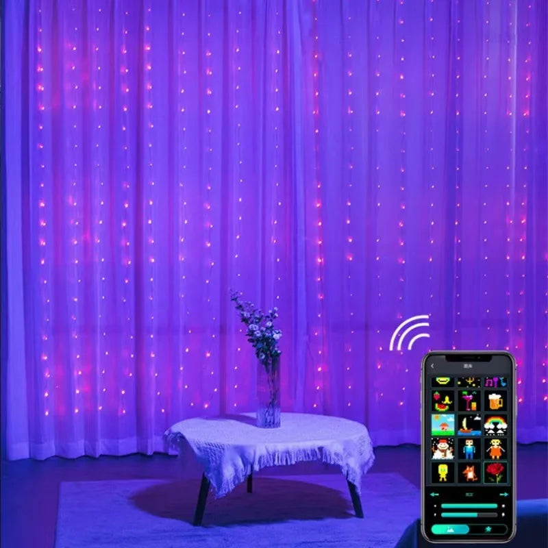 Smart RGB LED Curtain Light Music Synchronous DIY Text Animation Displays Christmas Party Decoration Interior Decor APP Control