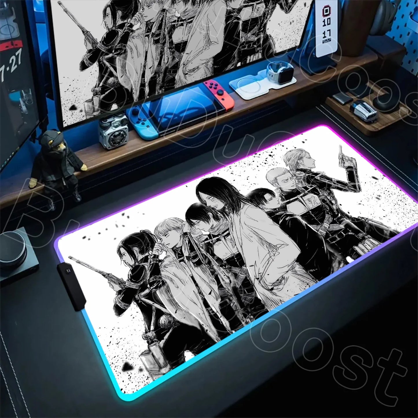 Large RGB LED Mousepad Attack on Titan Mouse Pads Anime Cool Gaming Tapis De Souris Carpet Laptop XXL Gabinete Gamer Accessories