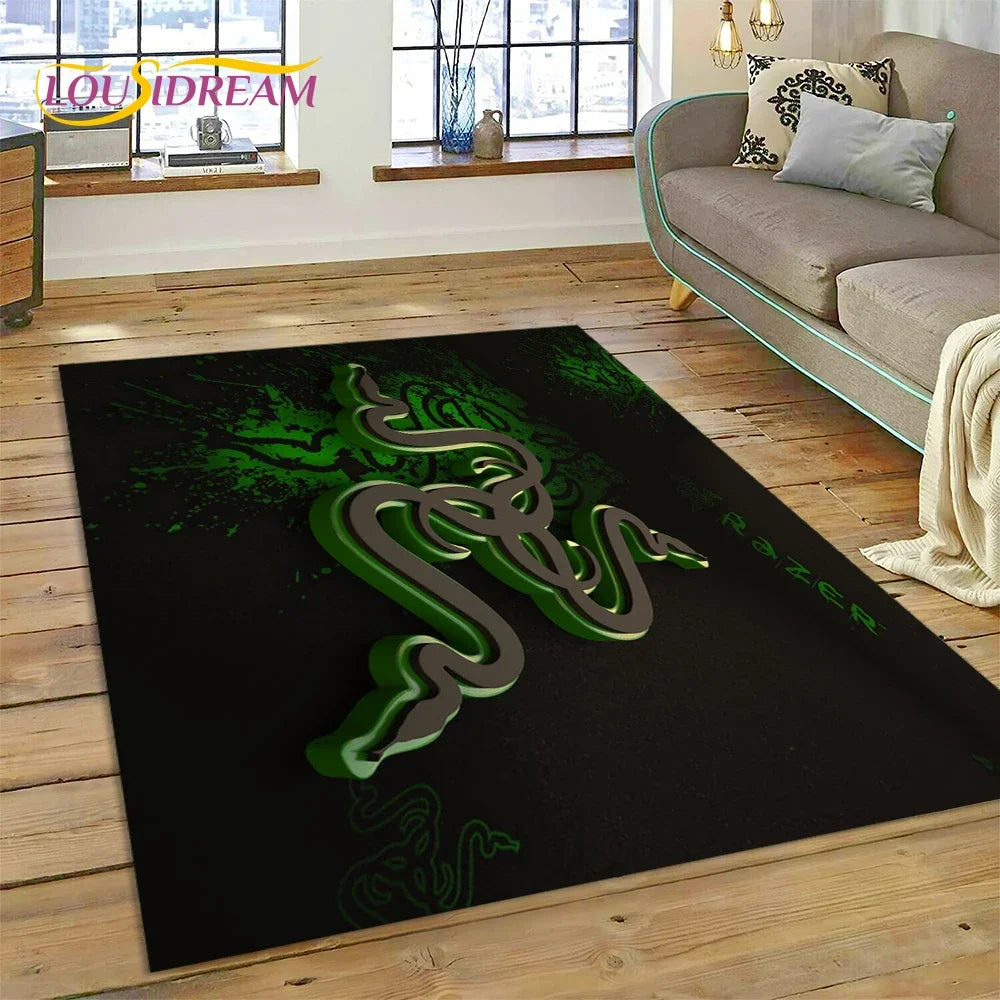 Razer Logo Game Snake Cartoon Customized Rug Carpet for Living Room Bedroom Decor,Non-slip Decoration for Sofa Doormat Gift Kid