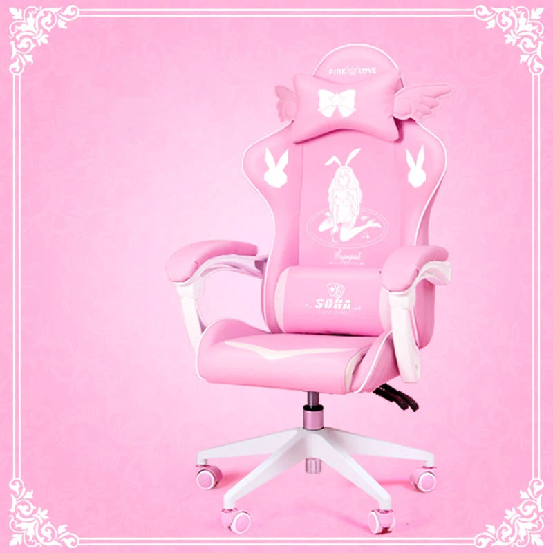 New Products WCG Gaming Chair Girls Cute Cartoon Computer Armchair Office Home Swivel Massage Chair Lifting Adjustable Chair