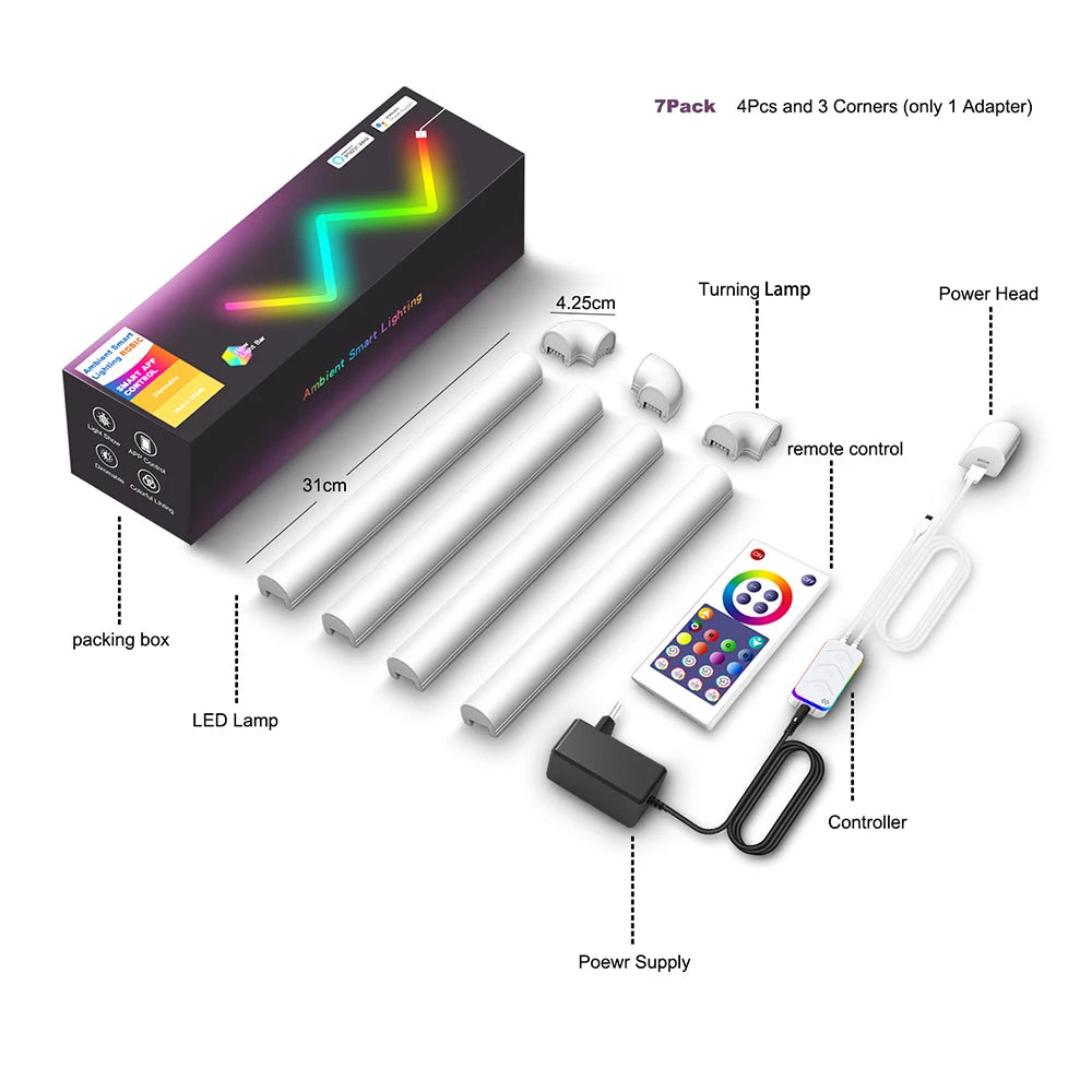 LED Smart Wall Light RGB Light Bar Bluetooth WIFIAPP Control Music Sync DIY Night Light TV Bedroom Game Room Bar Decoration