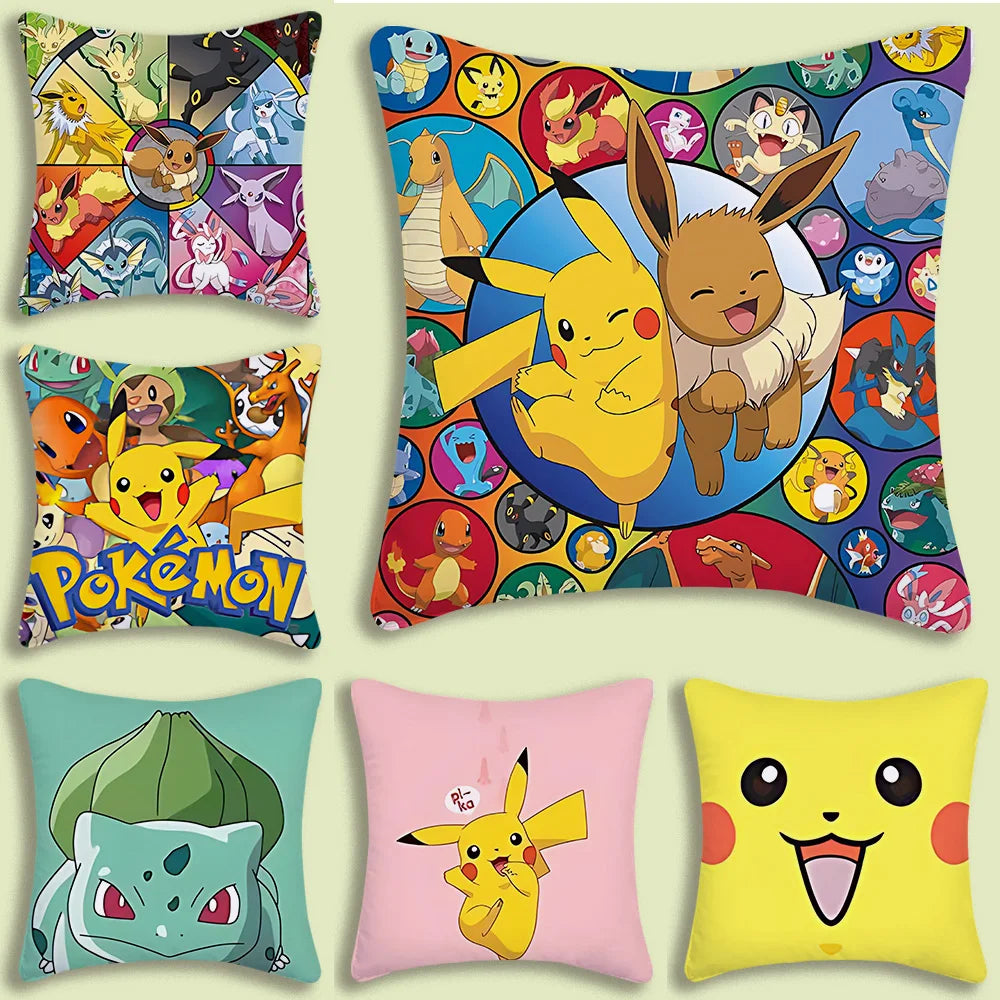 Cushion Covers  Anime P-Pokemon Pillow Covers Cartoon Sofa Decorative Home Double-sided Printing Short Plush Cute Cushion Cover