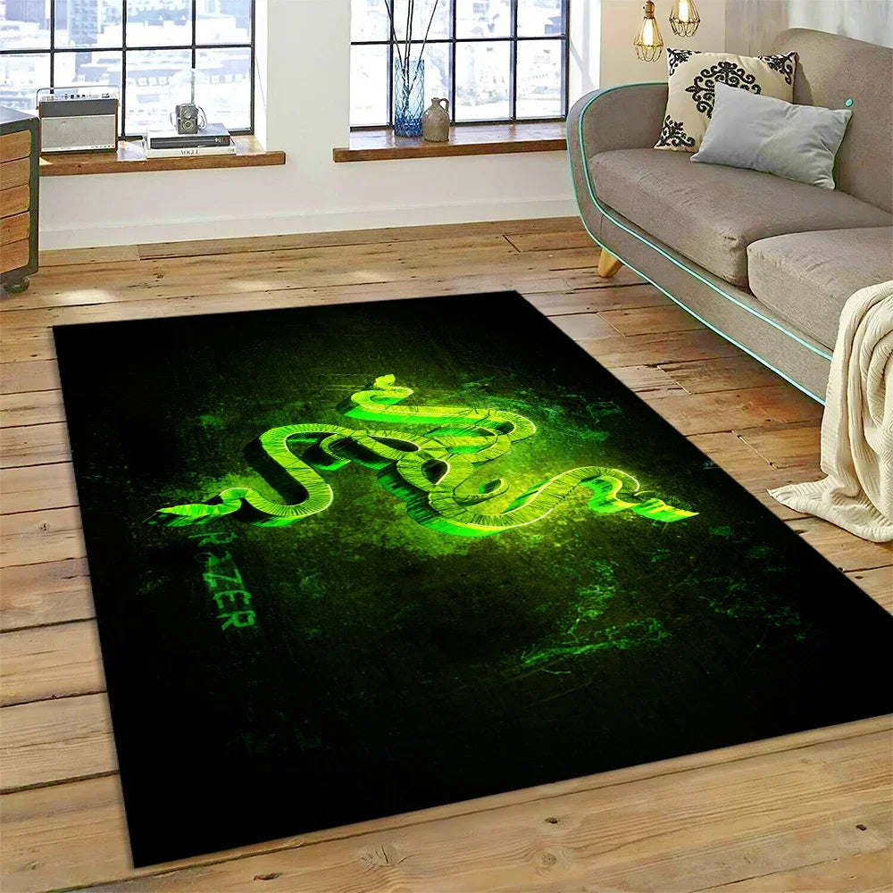Razer Logo Game Snake Cartoon Customized Rug Carpet for Living Room Bedroom Decor,Non-slip Decoration for Sofa Doormat Gift Kid