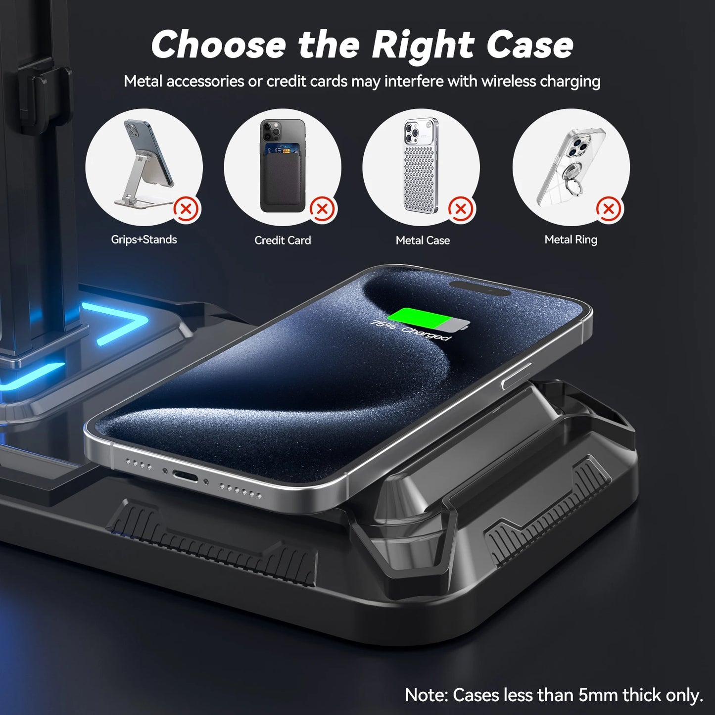 Headphone & Controller Stand with Wireless Charging Rotatable Headset Stand with 9 Light Modes Controller Holder with EU plug