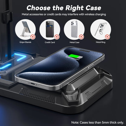 Headphone & Controller Stand with Wireless Charging Rotatable Headset Stand with 9 Light Modes Controller Holder with EU plug