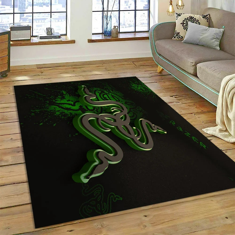 Razer Logo Game Snake Cartoon Customized Rug Carpet for Living Room Bedroom Decor,Non-slip Decoration for Sofa Doormat Gift Kid