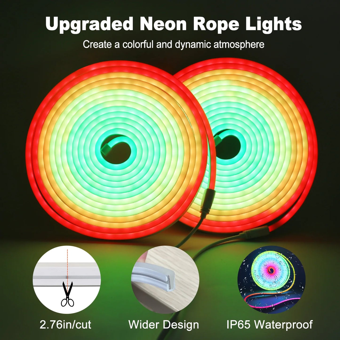 TUYA WIFI RGBIC LED Neon Strip Lights with Bluetooth App Control Waterproof Music Sync Christmas Party Home Room Decor 1M-20M