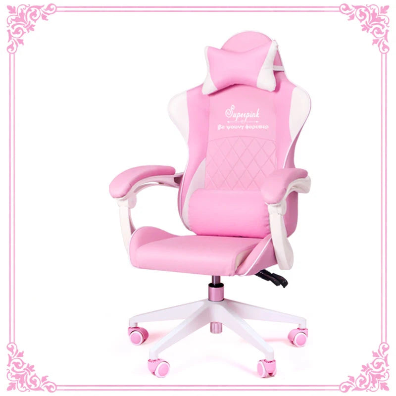 New Products WCG Gaming Chair Girls Cute Cartoon Computer Armchair Office Home Swivel Massage Chair Lifting Adjustable Chair