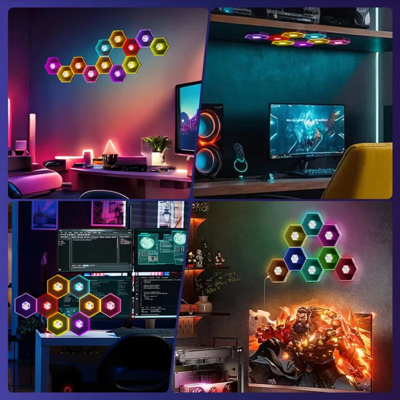 5V Led Esports Atmosphere Light Bluetooth Quantum Lamp Smart App RGB Remote Control Background Wall Bedroom DIY Decor Wall Lamp