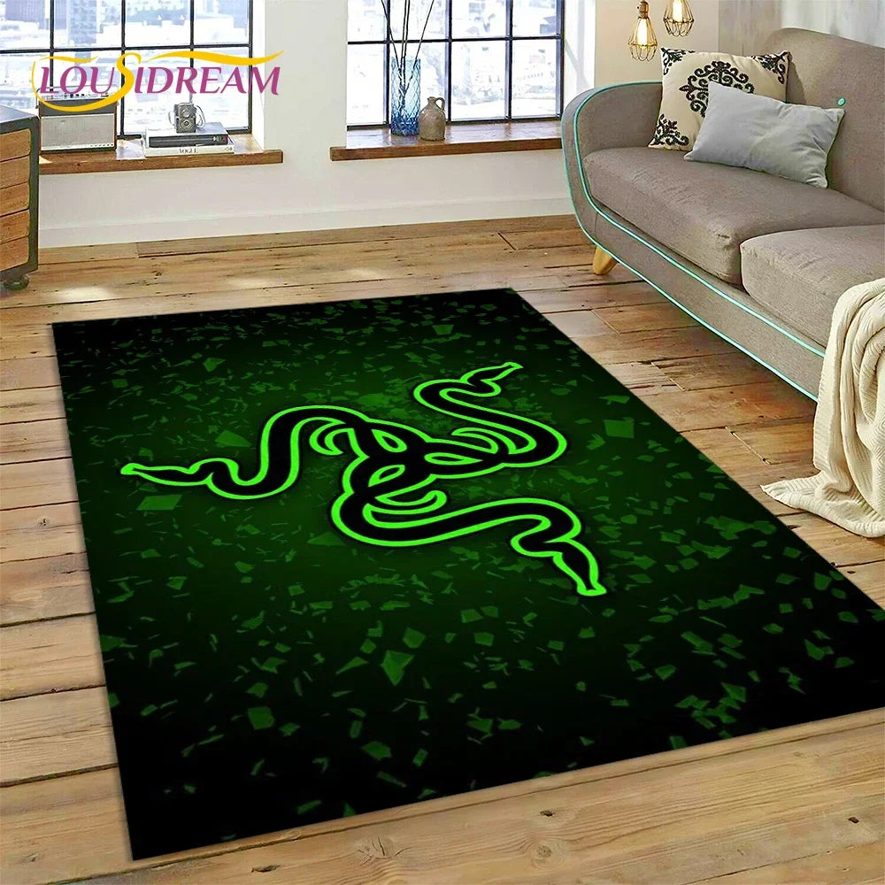 Razer Logo Game Snake Cartoon Customized Rug Carpet for Living Room Bedroom Decor,Non-slip Decoration for Sofa Doormat Gift Kid