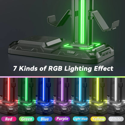 Headphone & Controller Stand with Wireless Charging Rotatable Headset Stand with 9 Light Modes Controller Holder with EU plug