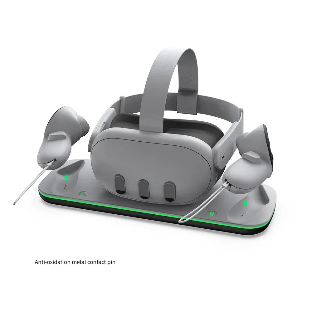 For Oculus Quest 3 VR Headset Charging Dock Dual Controller Contact Charger Stand With LED Light For Meta Quest 3 Charge Station