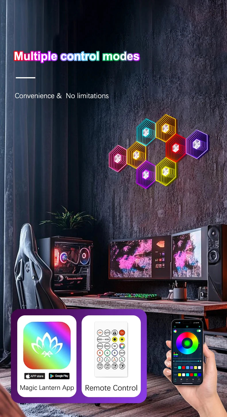 5V Led Esports Atmosphere Light Bluetooth Quantum Lamp Smart App RGB Remote Control Background Wall Bedroom DIY Decor Wall Lamp