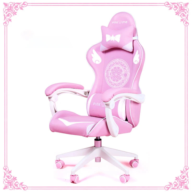 New Products WCG Gaming Chair Girls Cute Cartoon Computer Armchair Office Home Swivel Massage Chair Lifting Adjustable Chair
