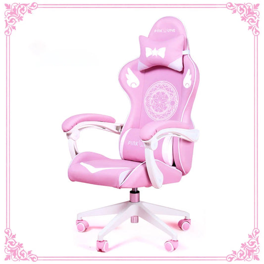 New Products WCG Gaming Chair Girls Cute Cartoon Computer Armchair Office Home Swivel Massage Chair Lifting Adjustable Chair