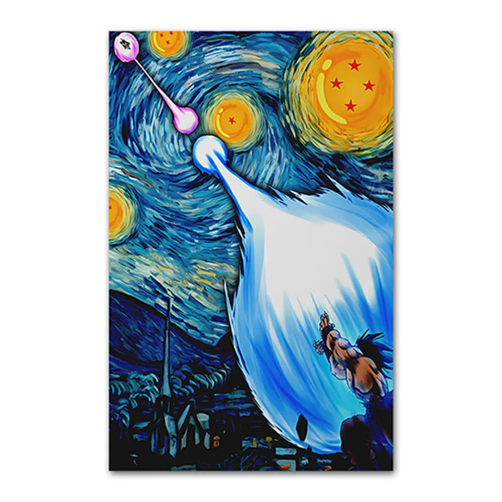 Dragon Ball Goku Van Gogh Starry Night Anime Oil Painting Poster Canvas Painting Dragon Ball Super Vegeta kid's Wall Painting