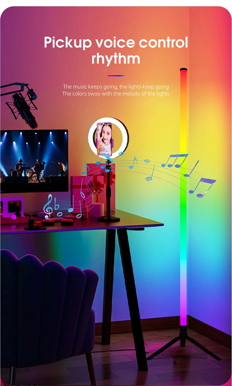 Smart LED Floor Lamp with RGB Remote And APP Control Music Sync Corner Lighting Timer Modern Mood for Living Room And Gaming