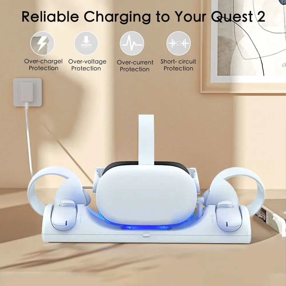 Charging Dock for Meta Quest 2 VR Headset Controller Charger Station with 2 Rechargeable Batteries and Power Adapter Accessories