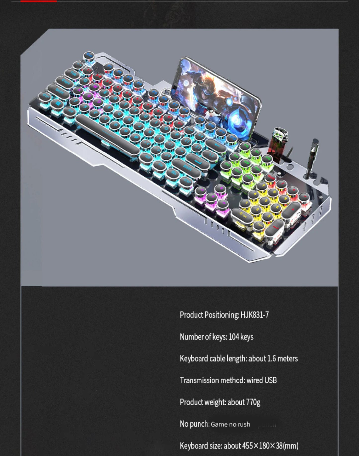 RGB Backlit Mechanical Keyboard Hotswap E-Sports Game Computer Wired 104 Key Steampunk Aluminum Alloy Gamer Home Office Keyboard