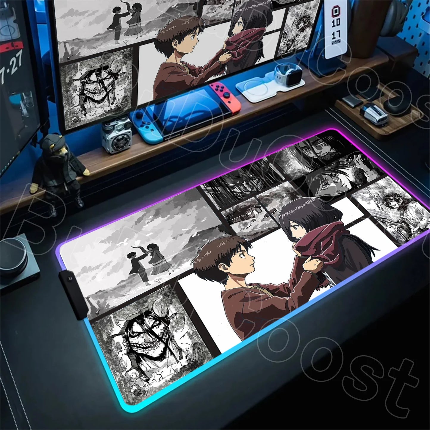 Large RGB LED Mousepad Attack on Titan Mouse Pads Anime Cool Gaming Tapis De Souris Carpet Laptop XXL Gabinete Gamer Accessories