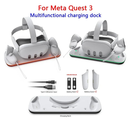 For Oculus Quest 3 VR Headset Charging Dock Dual Controller Contact Charger Stand With LED Light For Meta Quest 3 Charge Station