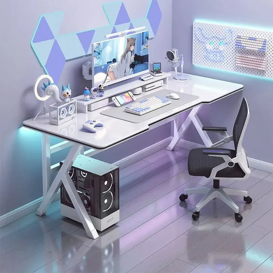 Ergonomic Large Gaming Desk, K-Shaped Gaming Table, PC Gaming Workstation Home Office Desks, Space-Saving, Easy to Assemble