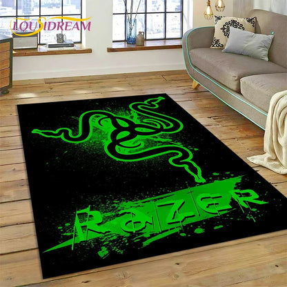 Razer Logo Game Snake Cartoon Customized Rug Carpet for Living Room Bedroom Decor,Non-slip Decoration for Sofa Doormat Gift Kid