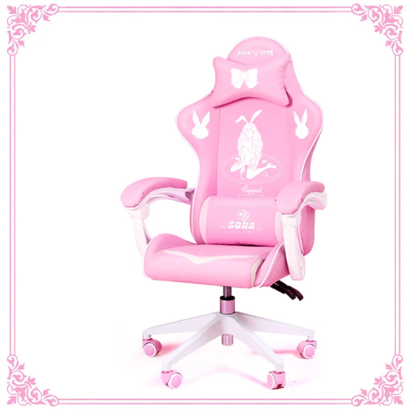 New Products WCG Gaming Chair Girls Cute Cartoon Computer Armchair Office Home Swivel Massage Chair Lifting Adjustable Chair