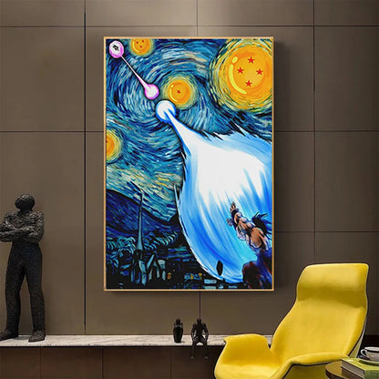 Dragon Ball Goku Van Gogh Starry Night Anime Oil Painting Poster Canvas Painting Dragon Ball Super Vegeta kid's Wall Painting
