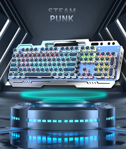 RGB Backlit Mechanical Keyboard Hotswap E-Sports Game Computer Wired 104 Key Steampunk Aluminum Alloy Gamer Home Office Keyboard