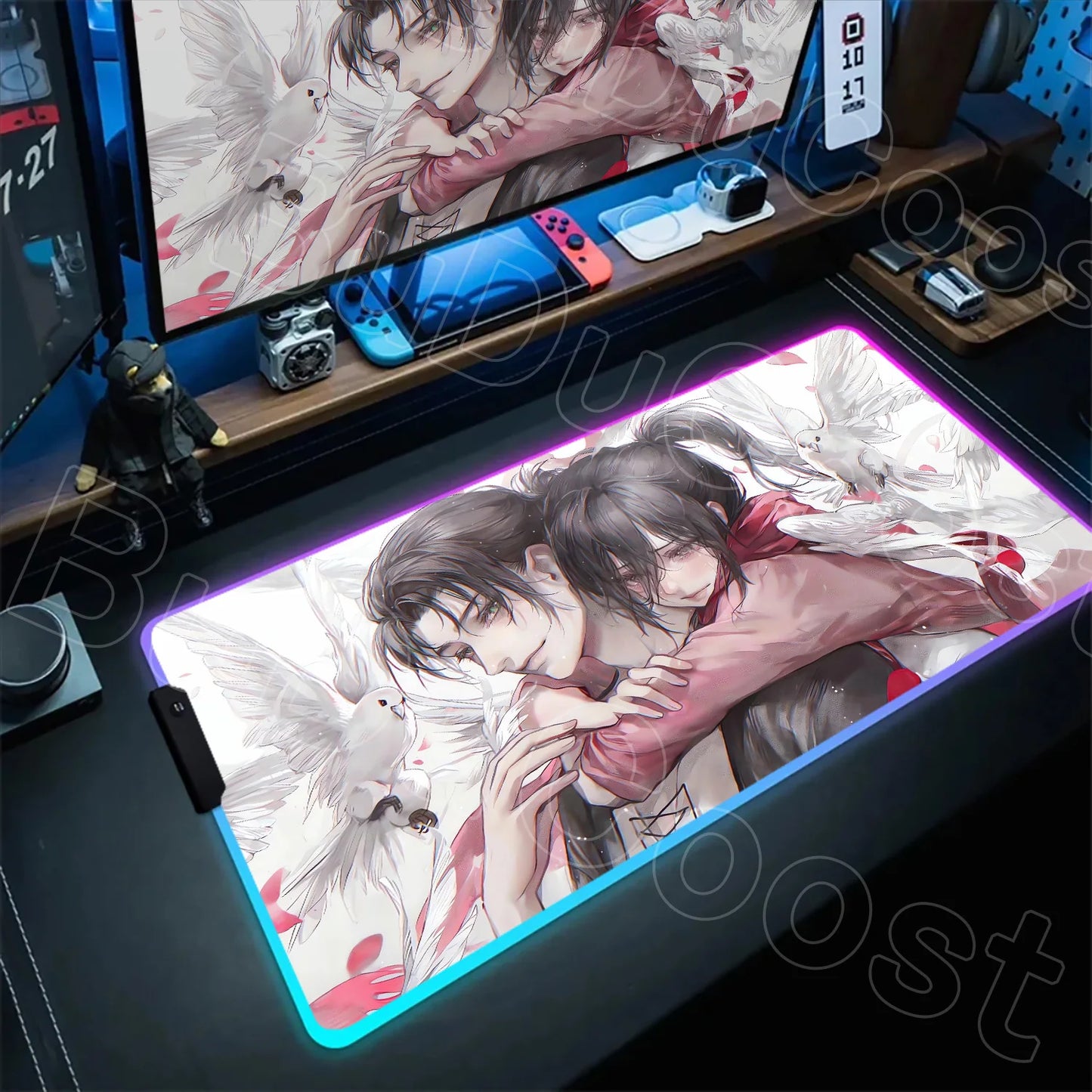 Large RGB LED Mousepad Attack on Titan Mouse Pads Anime Cool Gaming Tapis De Souris Carpet Laptop XXL Gabinete Gamer Accessories