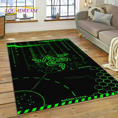 Razer Logo Game Snake Cartoon Customized Rug Carpet for Living Room Bedroom Decor,Non-slip Decoration for Sofa Doormat Gift Kid