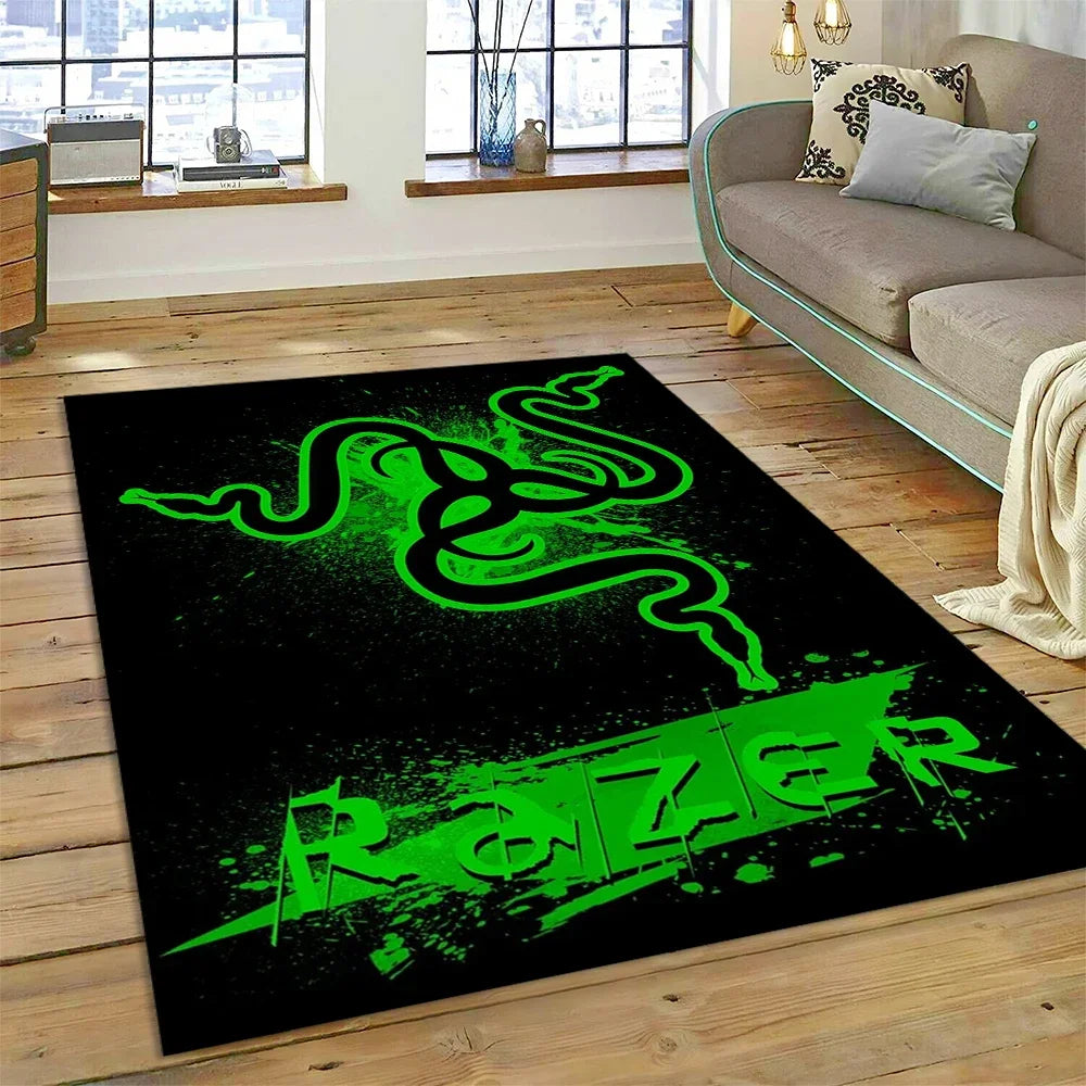 Razer Logo Game Snake Cartoon Customized Rug Carpet for Living Room Bedroom Decor,Non-slip Decoration for Sofa Doormat Gift Kid