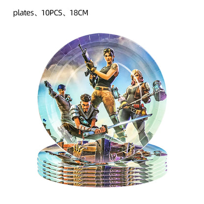 Hot Shooting Game Fortnition Birthday Decoration Disposable Tableware Plate Tablecloh Cup Baby Shower Boys Party Supplies and more