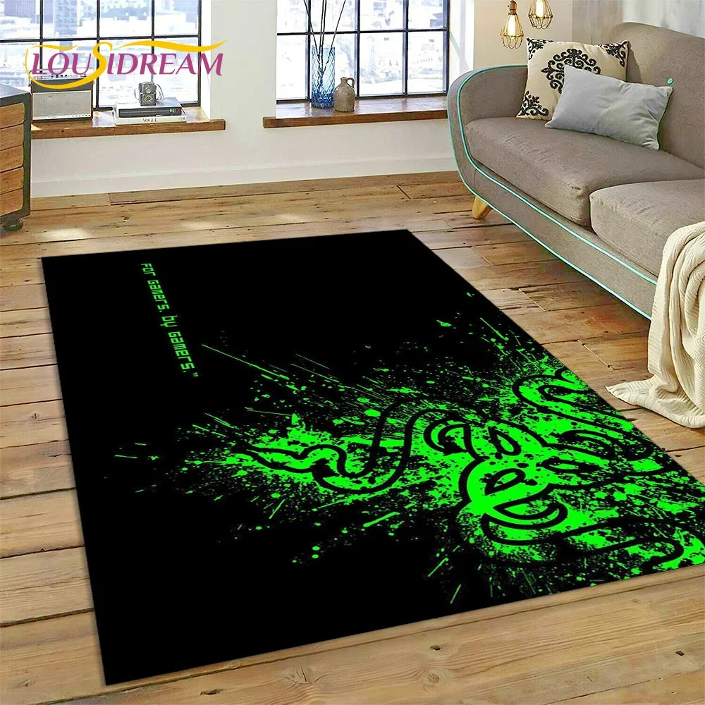 Razer Logo Game Snake Cartoon Customized Rug Carpet for Living Room Bedroom Decor,Non-slip Decoration for Sofa Doormat Gift Kid